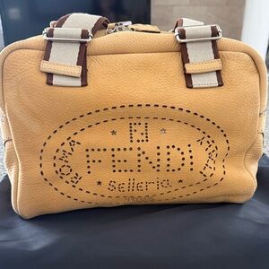 Fendi Mustard Leather Tote with Logo Detail